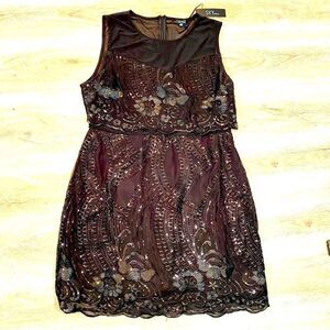 NWT SKY PLUS JET BLACK SEQUIN PEPLUM DRESS 2X